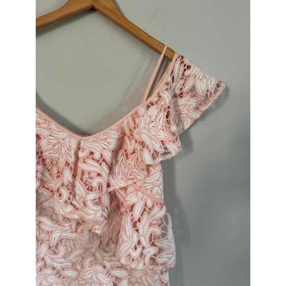 Club Monaco Nawale Pink & White Lace One Shoulder Dress - Picture 5 of 12